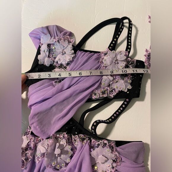 Glamour solo dance costume purple lavender black rhinestone lyrical LC child - Picture 6 of 10